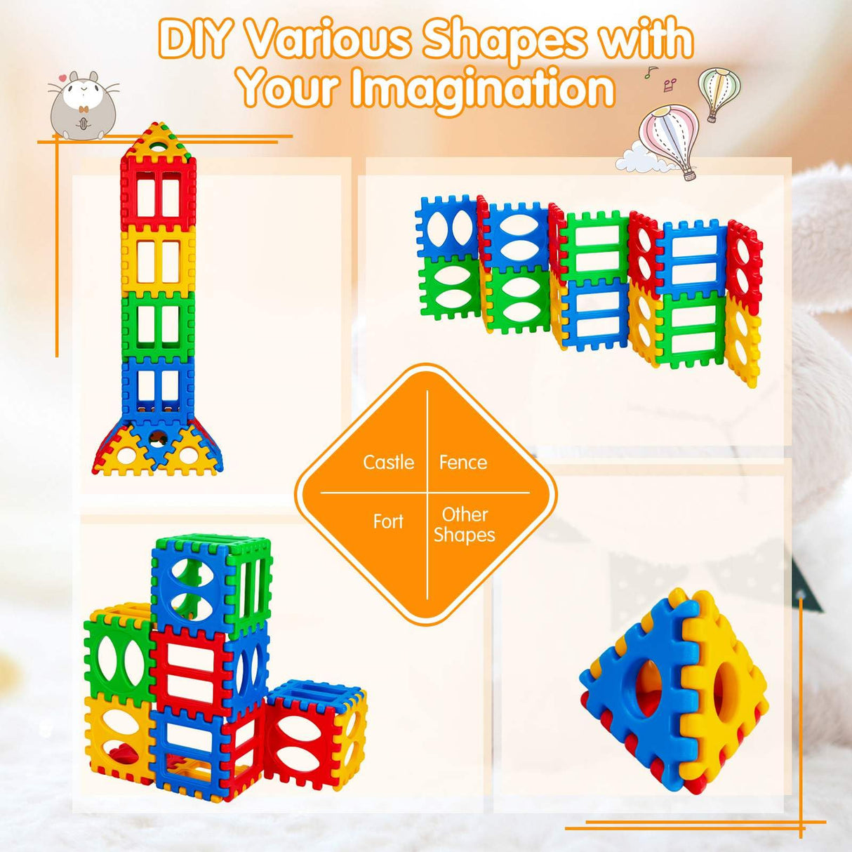 32 Pieces Big Waffle Block Set for Kids Educational Stacking Building Set Gift