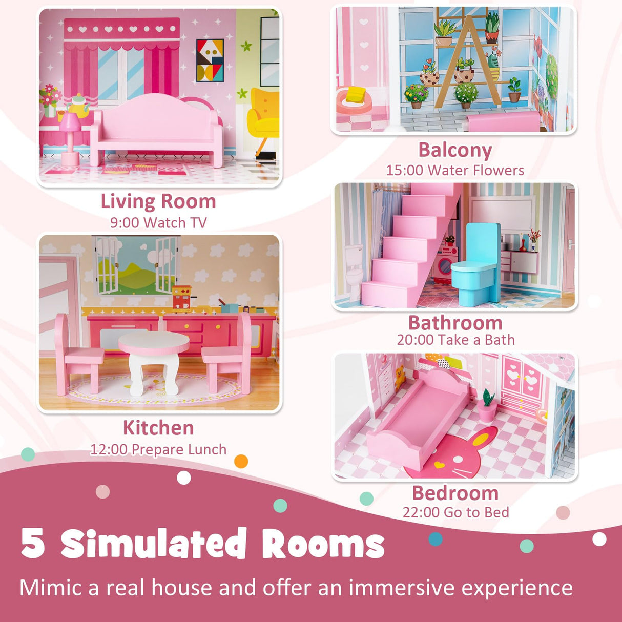 HOENY Joy Kids Wooden Dollhouse