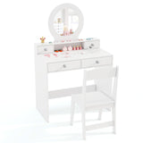 HONEY JOY Kids Vanity Set with Mirror, Princess Makeup Dressing Desk and Chair Set with Mirror