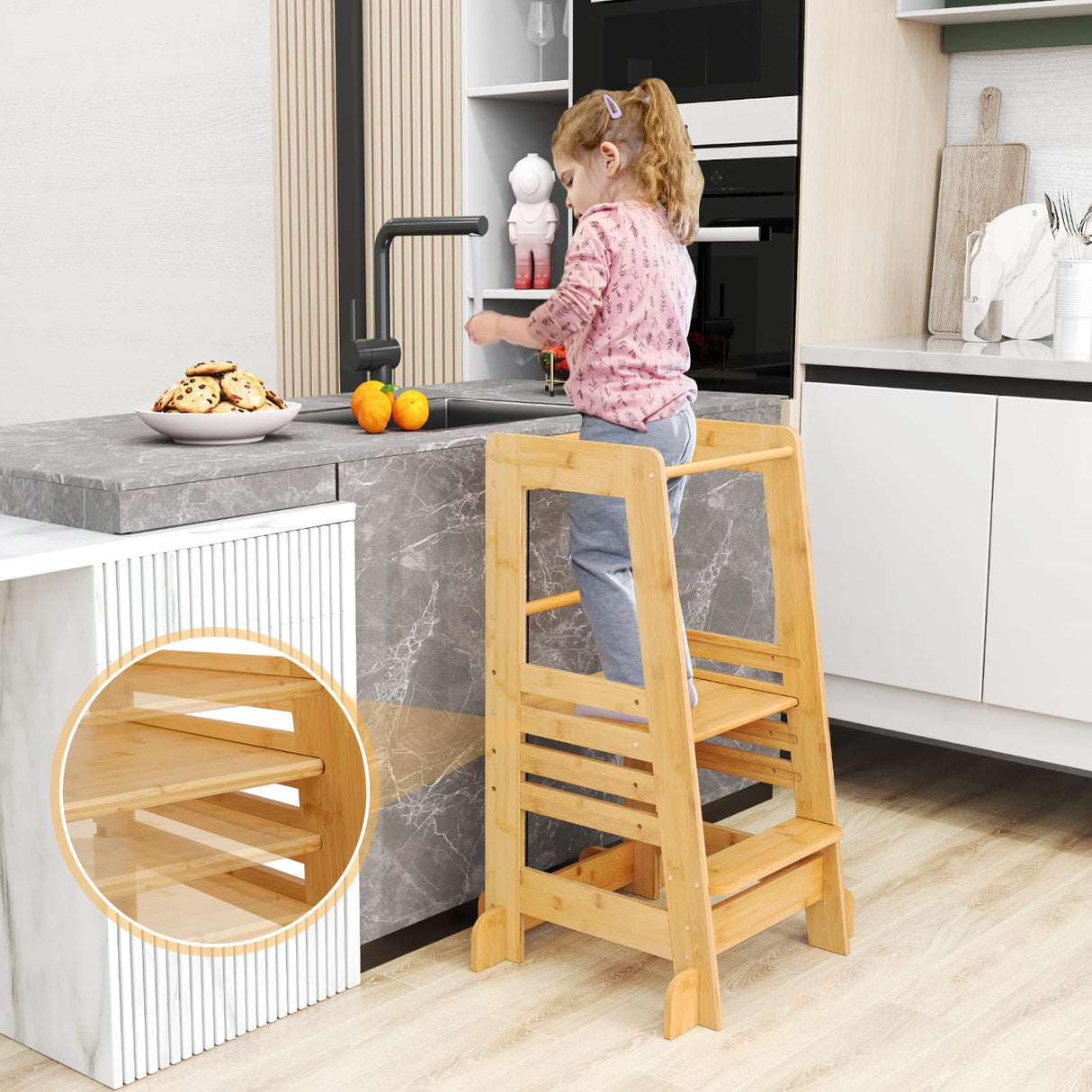 BABY JOY Toddler Standing Tower, Montessori Height Adjustable Kitchen Step Stool for Kids