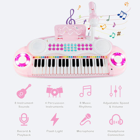 HONEY JOY 37 Keys Kids Piano Keyboard, Electric Organ Musical Instruments with Microphone & Stool (Pink)