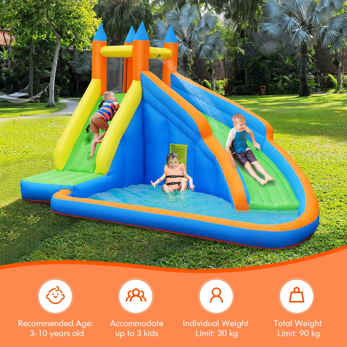 HONEY JOY Inflatable Water Slide Bouncer, Children Wet & Dry Bounce House with Climbing Wall (with 450W Blower)