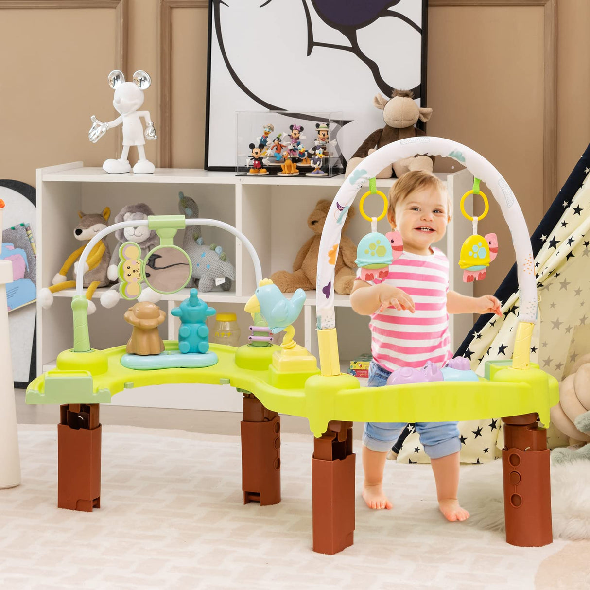 BABY JOY Baby Jumper Activity Center, 3 in 1 Activity Center & Table Infant Play Mat w/Music, 3 Adjustable Height