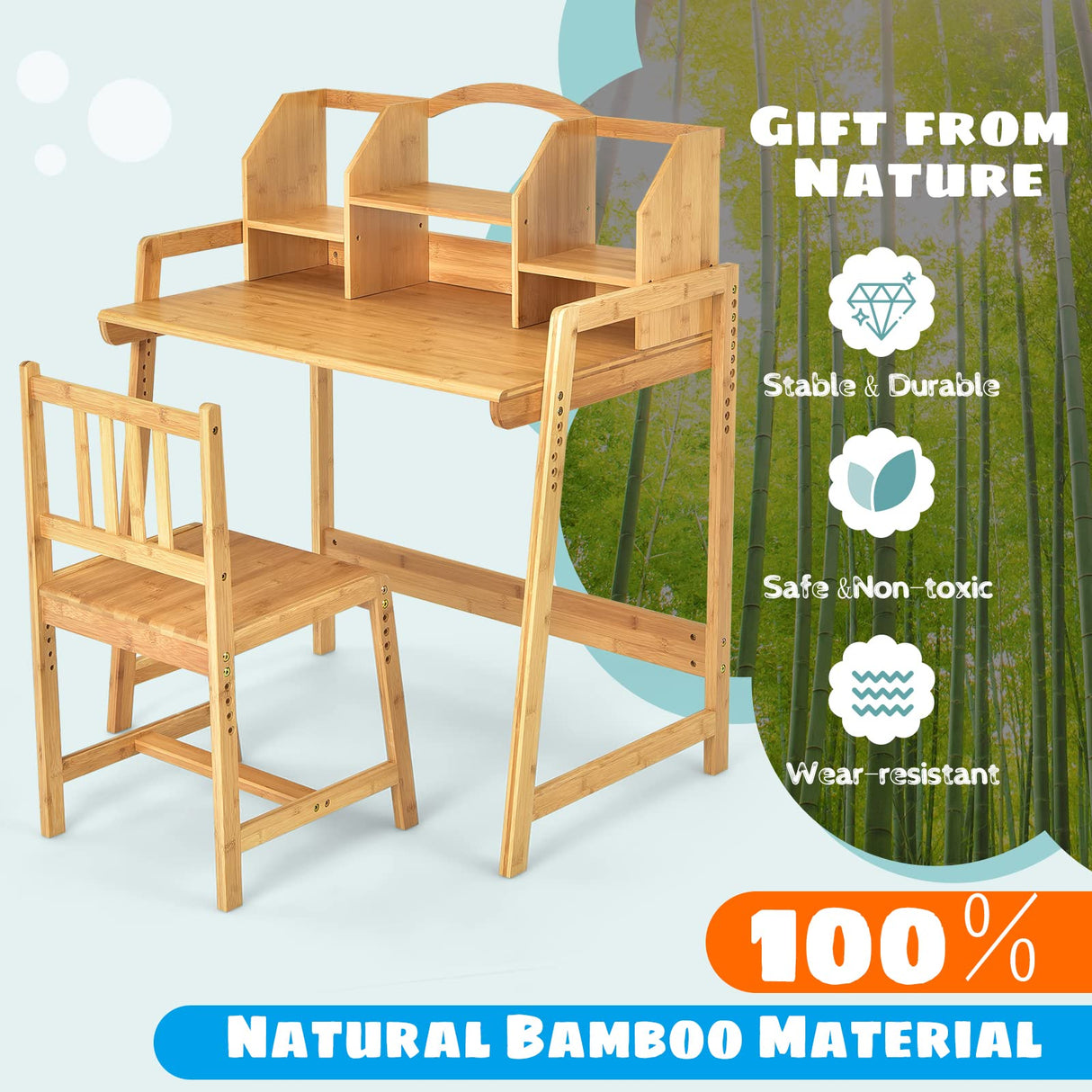 HONEY JOY Bamboo Kids Table & Chair Set