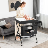 BABY JOY Foldable Baby Changing Table, 4-in-1 Diaper Station w/4 Adjustable Heights & 4 Lockable Wheels