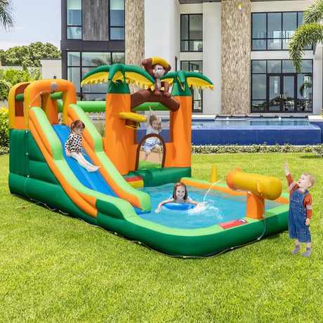 HONEY JOY Inflatable Water Slide, 7-in-1 Bounce House Water Park w/Splash Pool, Water Cannon