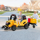 HONEY JOY Kids Electric Ride-On Car, 12V Street Sweeper Truck w/2 Rotating Brushes & 2 Removable Rubbish Bins