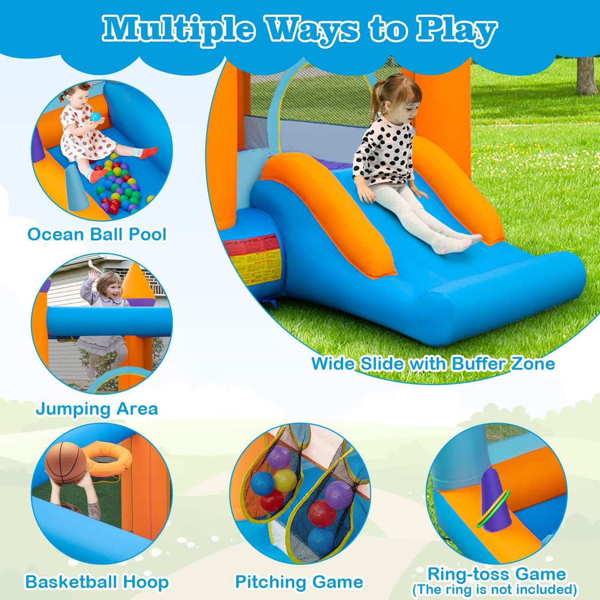 HONEY JOY Kids Inflatable Bounce House, Jumping Castle Bouncer for Children w/Ocean Ball Pool (with 680W Blower)