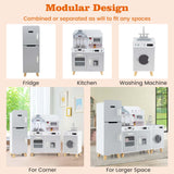 3-in-1 Kids Kitchen Playset Corner Pretend Play Kitchen w/Fridge Washing Machine