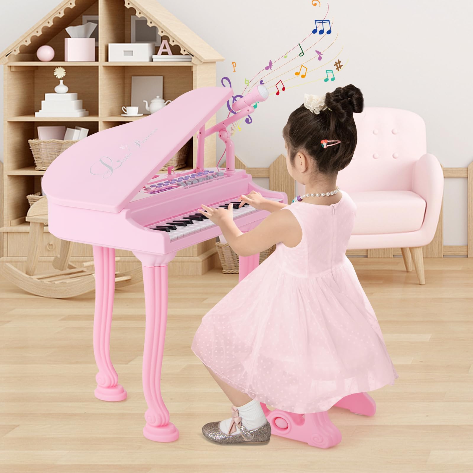 Pink toy piano with microphone online