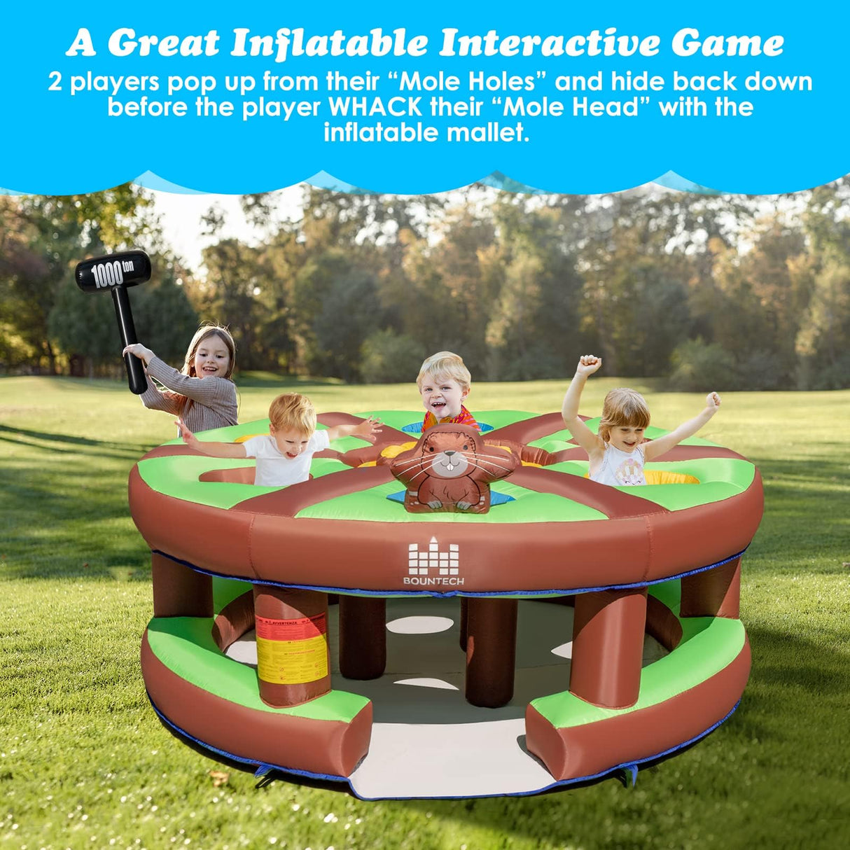 HONEY JOY Kids Inflatable Human Whack a Mole, Hammering & Pounding Bouncy Toy w/ 450w Blower