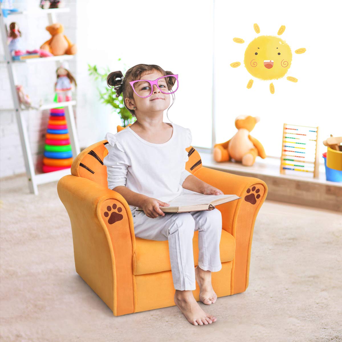 HONEY JOY Kids Sofa, Children Armrest Chair with Cute Pattern, Armrest Couch for Children (Lion)