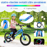 16” LED Lighted Kids Bike, Carbon Steel Children Bicycle with Adjustable Seat, Coaster Brake, Training Wheels, Headlight & Bike Bell, 95% Pre-Assembled