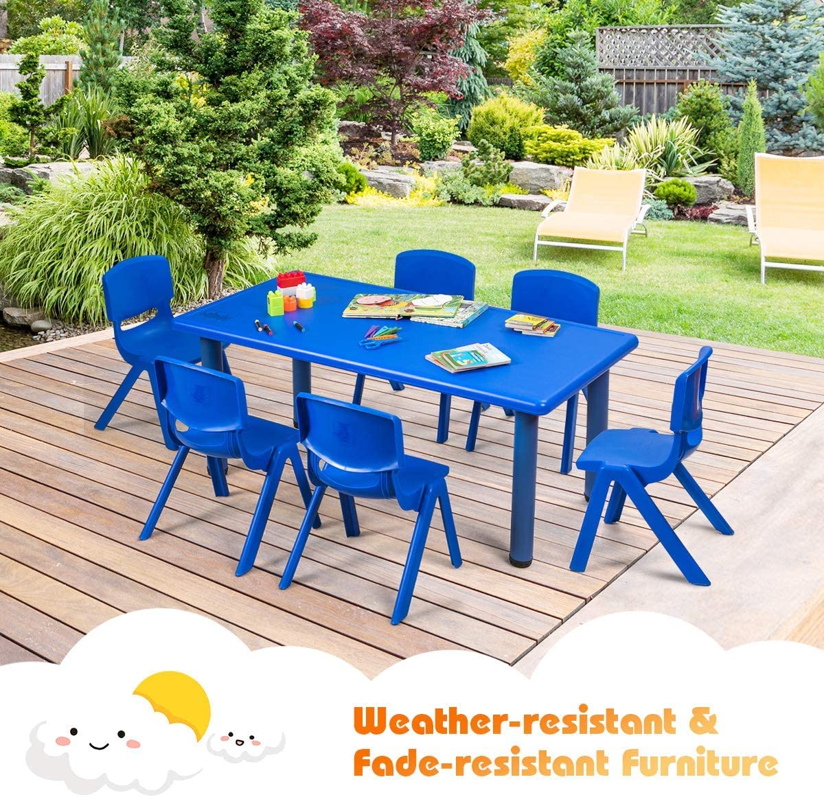 HONEY JOY 7 PC Kids Table and Chairs Set, 6 Stackable Chairs, 120 X 60cm Rectangular Table Set for Children Painting & Playing & Dining & Study