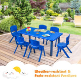 HONEY JOY 7 PC Kids Table and Chairs Set, 6 Stackable Chairs, 120 X 60cm Rectangular Table Set for Children Painting & Playing & Dining & Study