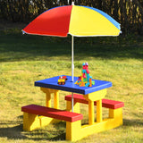 HONEY JOY Kids Picnic Table Set, Table Bench Set for Toddlers w/Removable Umbrella