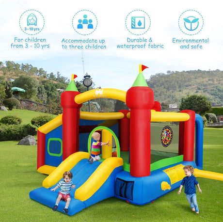 HONEY JOY Inflatable Bounce House, 7-in-1 Kids Jumper Castle with Slide, Football & 100 Ocean Balls, Basketball Rim