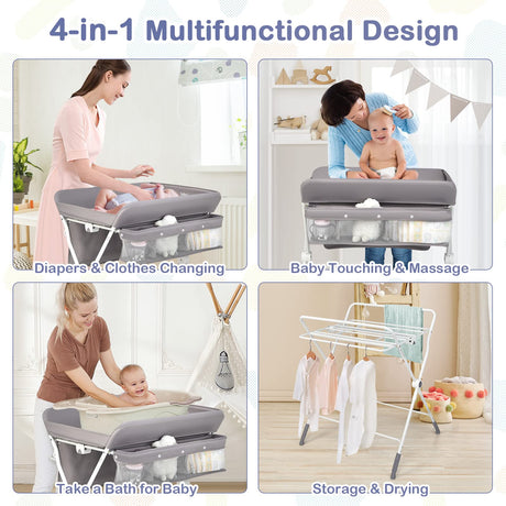 BABY JOY Baby Changing Table, Height Adjustable 4 in 1 Folding Diaper Station