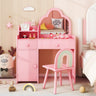 HONEY JOY 2-in-1 Kids Vanity Set w/Mirror, Princess Makeup Table w/Detachable Top, Chair