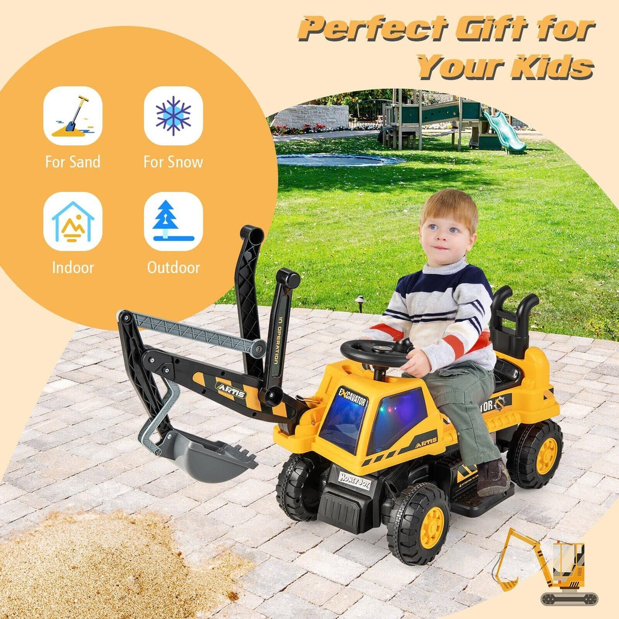 HONEY JOY Kids Ride On Car, 6V Excavator Toy for Children w/Rotating Seat