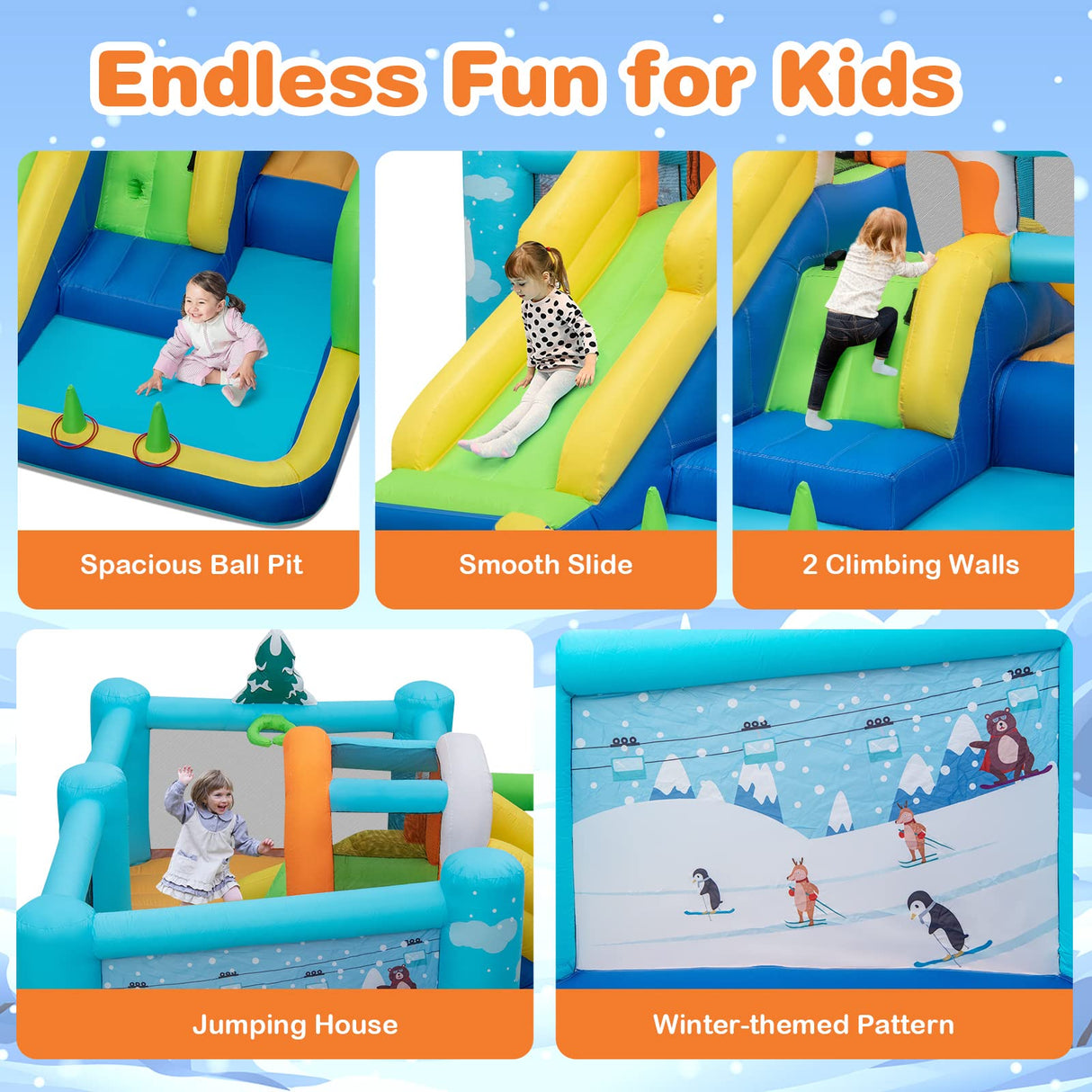 HONEY JOY Kids Inflatable Water Slide, 7-in-1 Outdoor Kids Jumping Castle w/Long Slide, Large Ball Pit, Double Climbing Walls