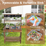 HONEY JOY Kids Mud Kitchen, Outdoor Play Kitchen with Blackboard, Stoves, Removable Sink