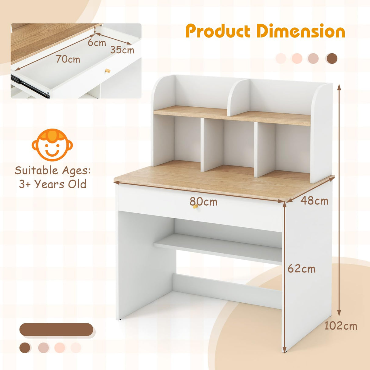 HONEY JOY Kids Wooden Study Desk