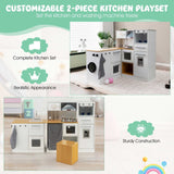 HONEY JOY 2-Piece Kids Kitchen Playset, Wooden Pretend Play Kitchen & Washing Machine Toy Set