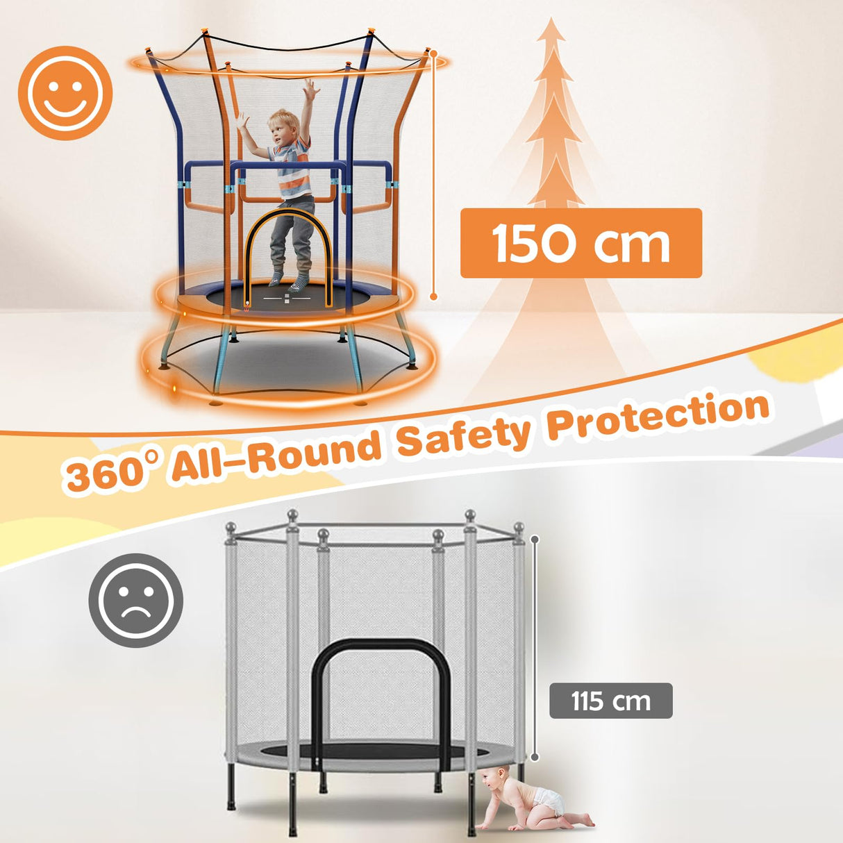 HONEY JOY Trampoline for Kids Birthday, 48“ Mini Trampoline with Safety Enclosure Net