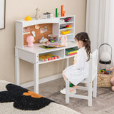 HONEY JOY Kids Table and Chair Set, Students Study Desk w/Chair, Hutch, Cork Bulletin Board, Bookshelf & Drawers