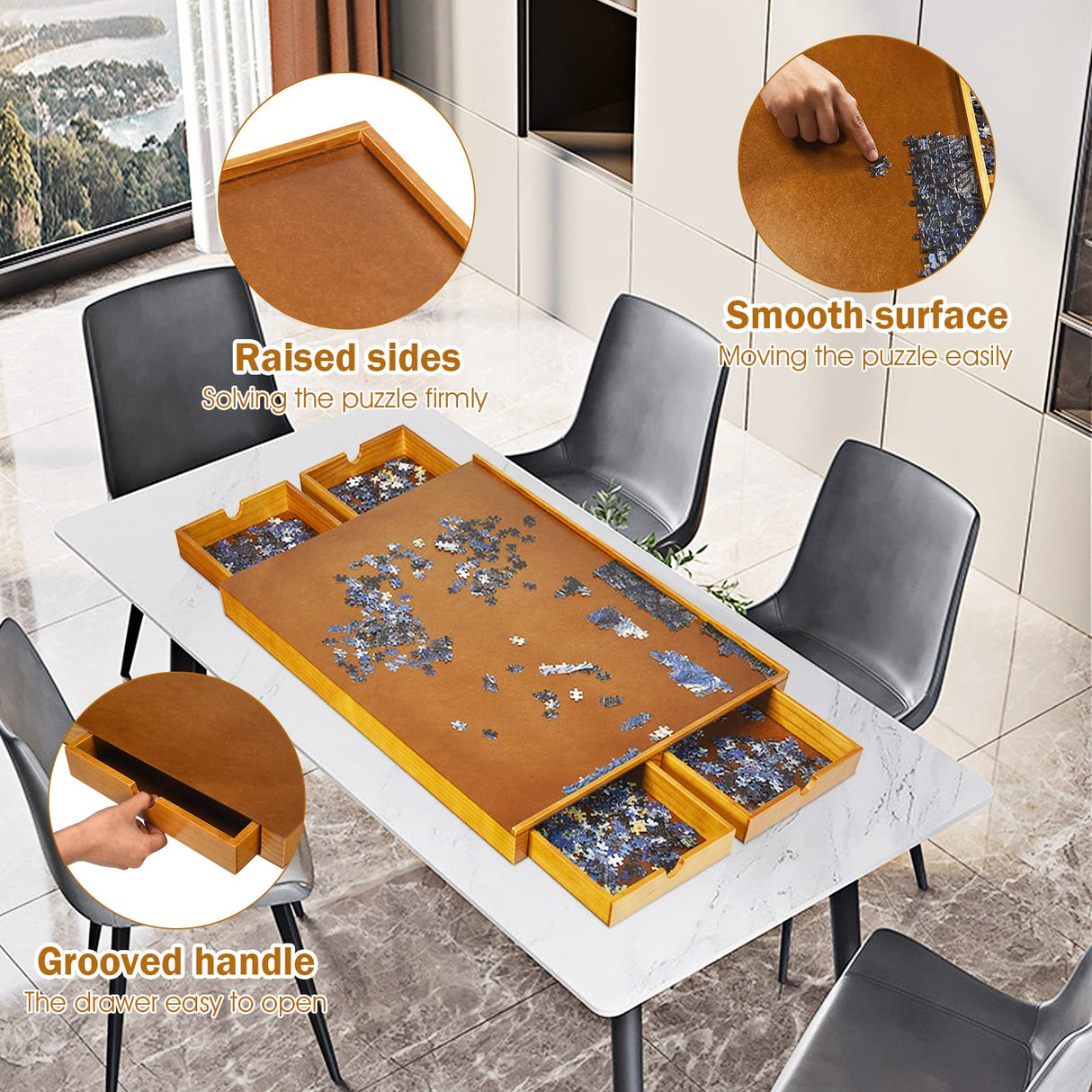 HONEY JOY 1500 PCS Wooden Puzzle Table