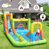 HONEY JOY 8 in 1 Inflatable Water Slide, Water Park w/Double Slides, Basketball Hoop, Water Gun (with 680W Blower)