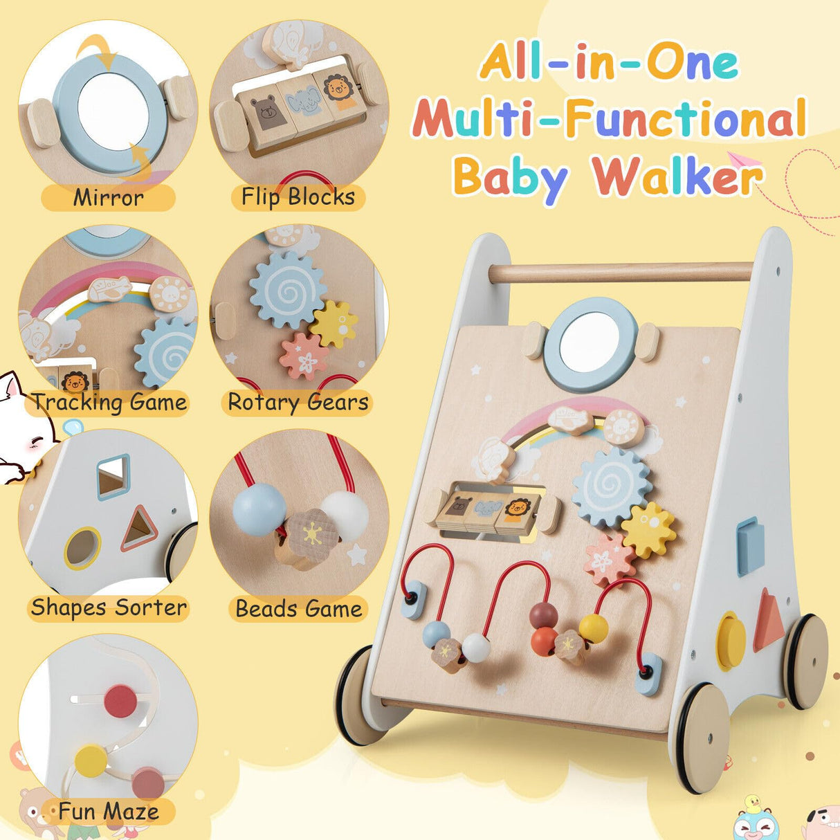 BABY JOY Wooden Baby Walker