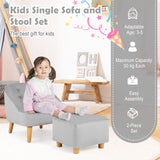 HONEY JOY Kids Sofa Set w/Ottoman, Toddler Single Sofa Chair w/Matching Stool, Stylish Button-Tufted Wingback