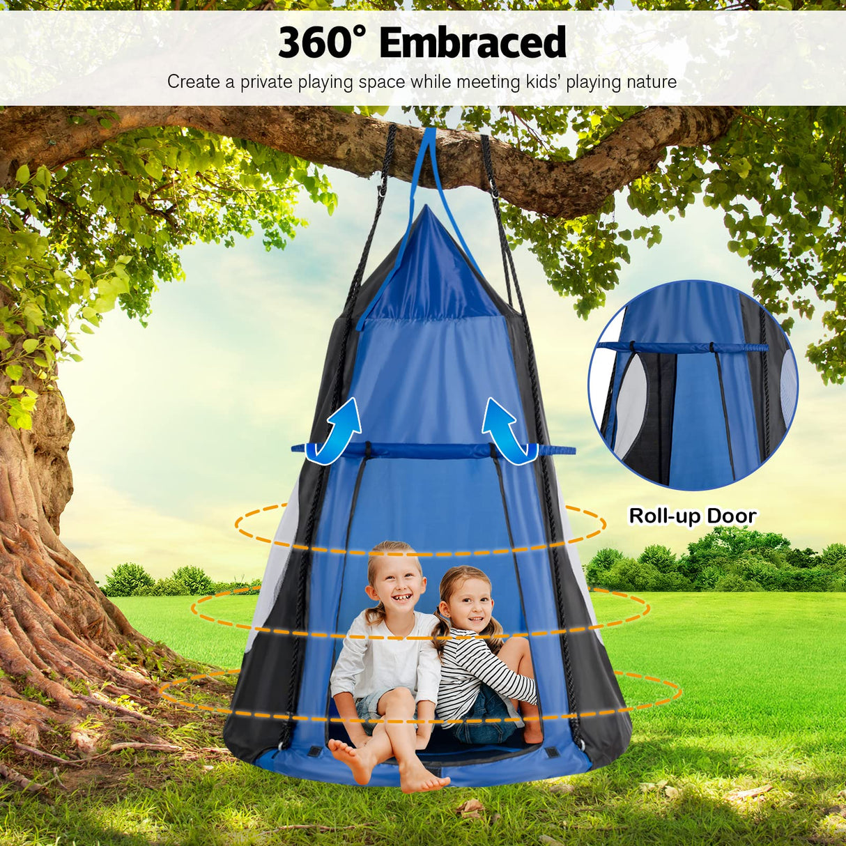 HONEY JOY 100CM Kids Detachable Hanging Chair Swing Tent, 2 in 1 Hammock Nest Pod Hanging Swing Seat