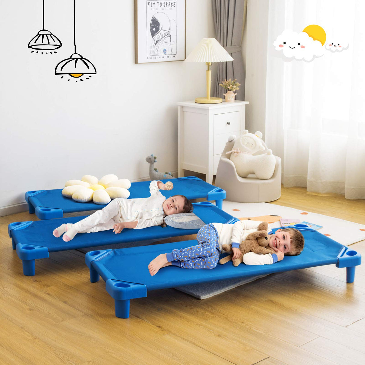 HONEY JOY Kids Stackable Naptime Cot, Toddler Daycare Rest Mat w/Detachable Oxford Fabric, Space Saving