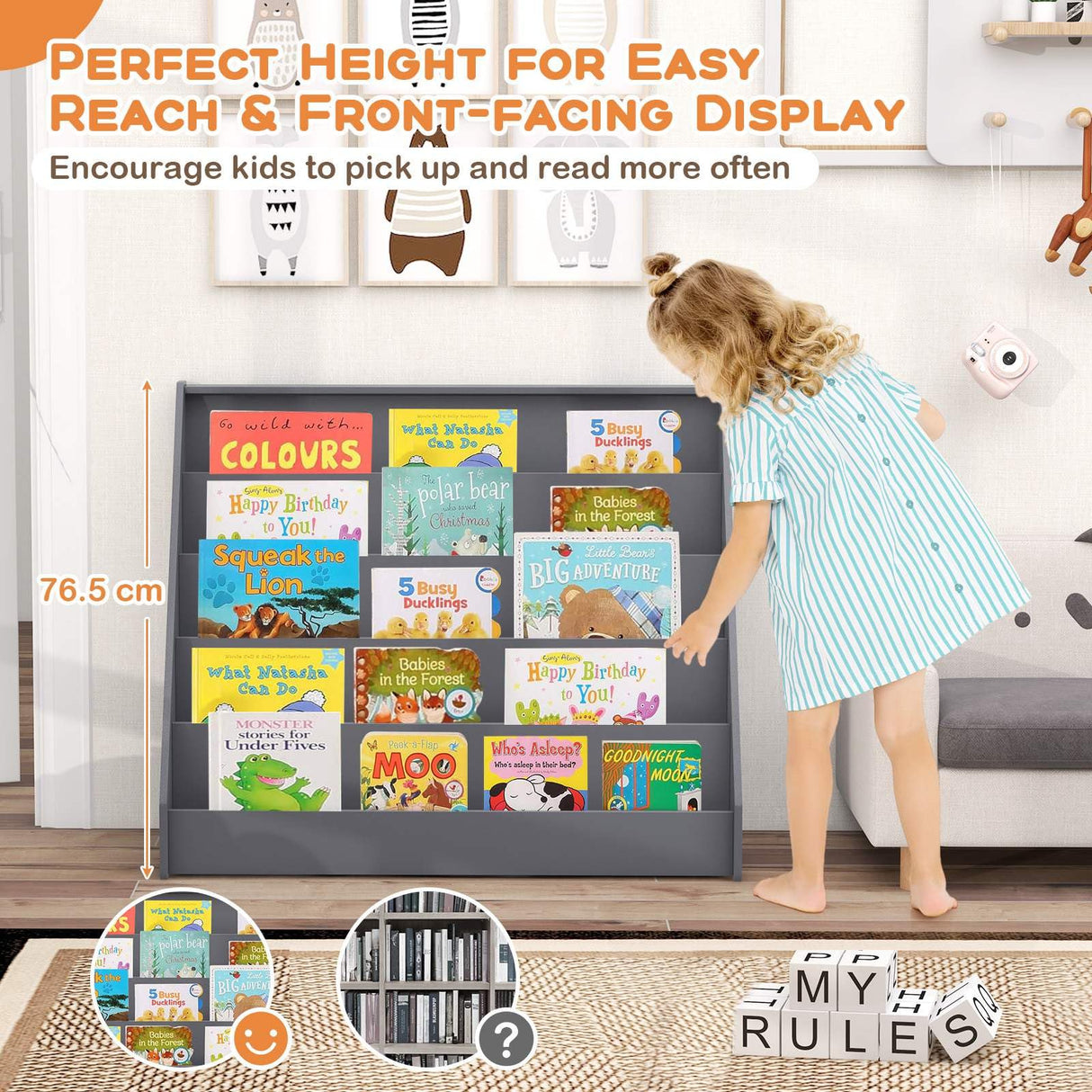 HONEY JOY 5 Tier Kids Bookshelf, Toddler Book Display Storage Shelves