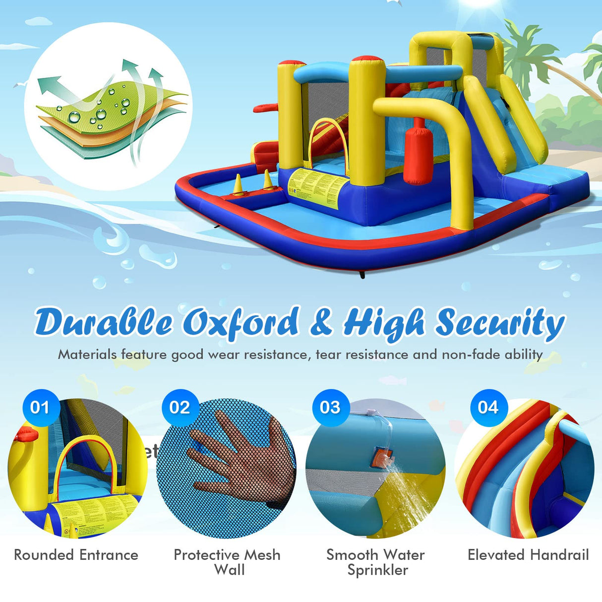 HONEY JOY Inflatable Water Slide, 7-in-1 Outdoor Kids Water Bounce House Jumping Castle