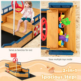 HONEY JOY Wooden Kids Sandbox Outdoor Play Sandpit Toy w/2-in-1 Storage Benches