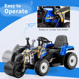 HONEY JOY Ride on Car, 12V Road Roller with Remote Control, Battery Powered Electric Tractor w/Adjustable Drum Roller