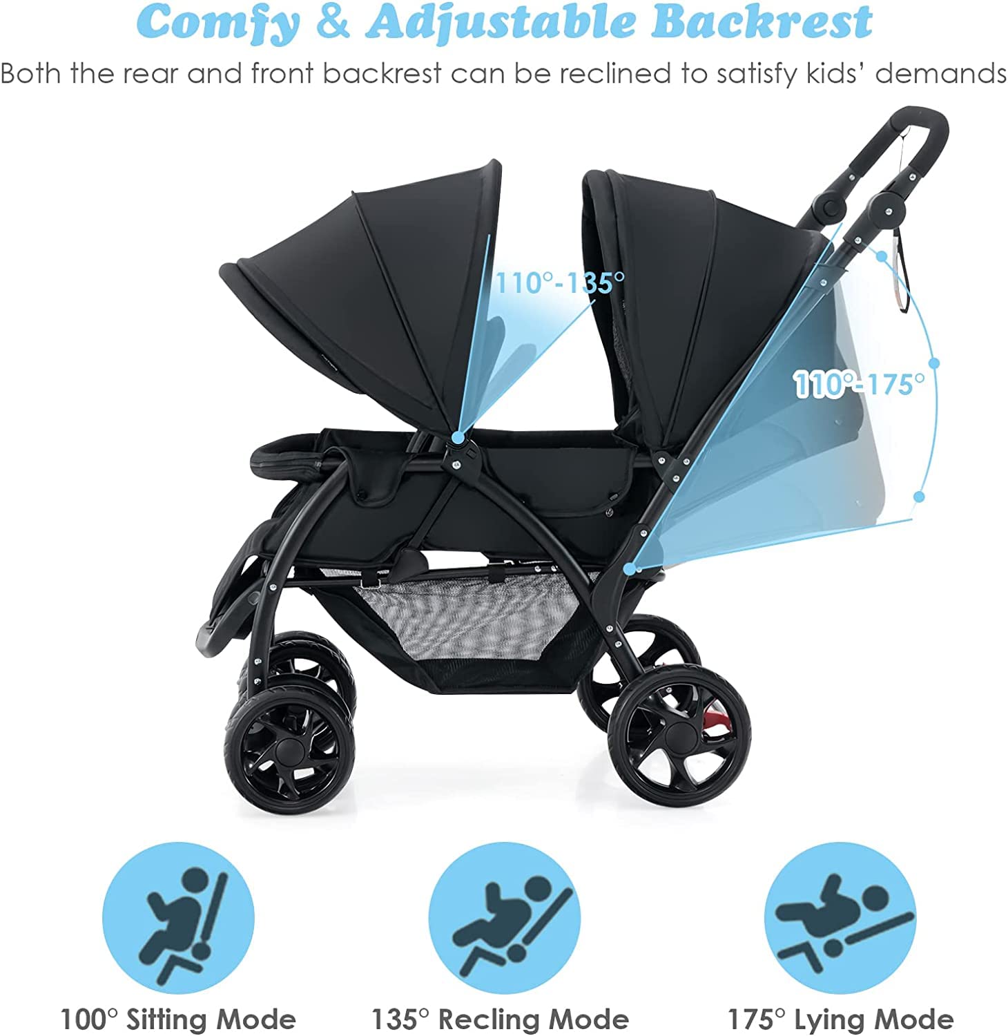 BABY JOY Foldable Tandem Stroller Babyjoy