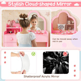 HONEY JOY 2-in-1 Kids Vanity Set w/Mirror, Princess Makeup Table w/Detachable Top, Chair