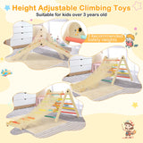 HONEY JOY 3-in-1 Foldable Triangular Climbing Toys, Height Adjustable Pikler Triangle & Sliding Set for Toddlers