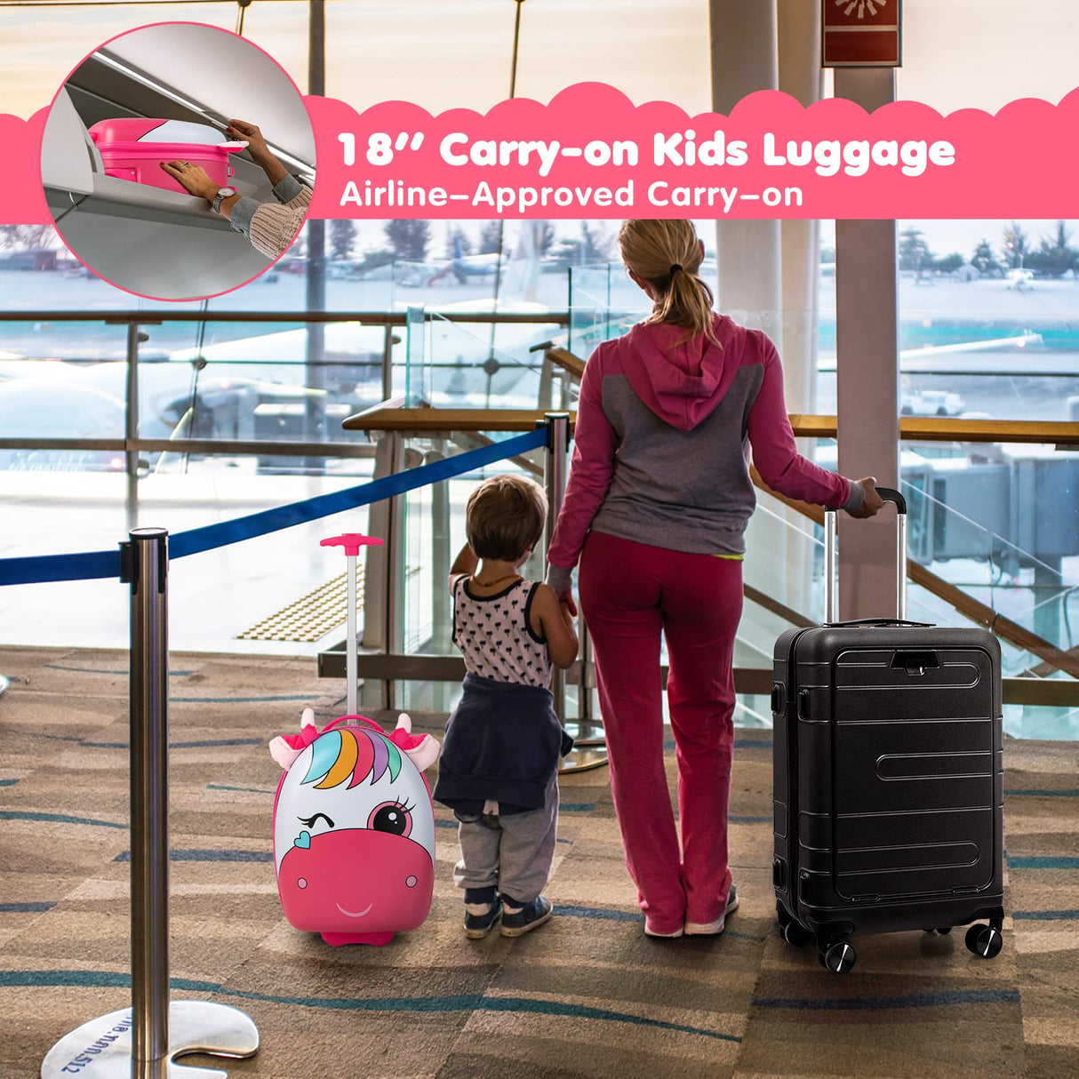 BABY JOY Kids Luggage, 16” Hard Shell Carry-On Suitcase w/Light-Up LED Rolling Wheels