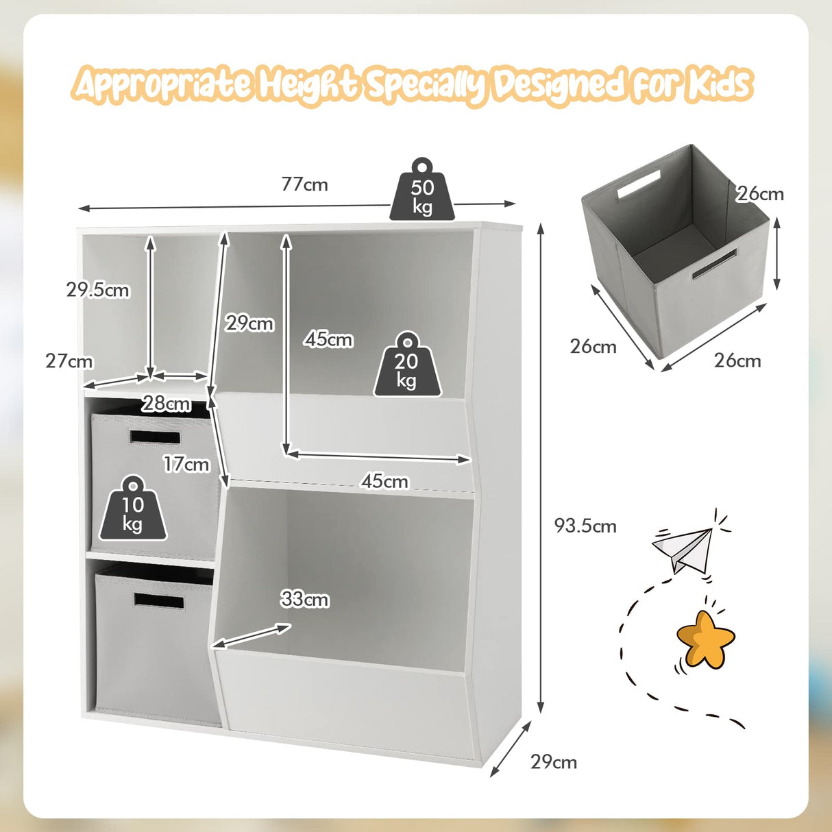 HONEY JOY 5 Cubbies Kids Toy Storage Organiser with Bookcase