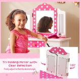 HONEY JOY 2 in 1 Kid Vanity Table & Stool Set Pretend Play Makeup Dressing Table