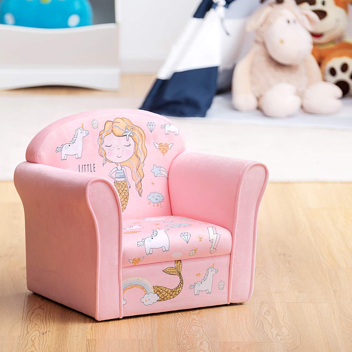 HONEY JOY Kids Sofa, Children Armrest Chair with Cute Pattern, Toddler Furniture (Mermaid)