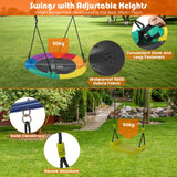 HONEY JOY 4-in-1 Swing Set, Heavy-Duty Metal Playset with Slide, Basketball Hoop