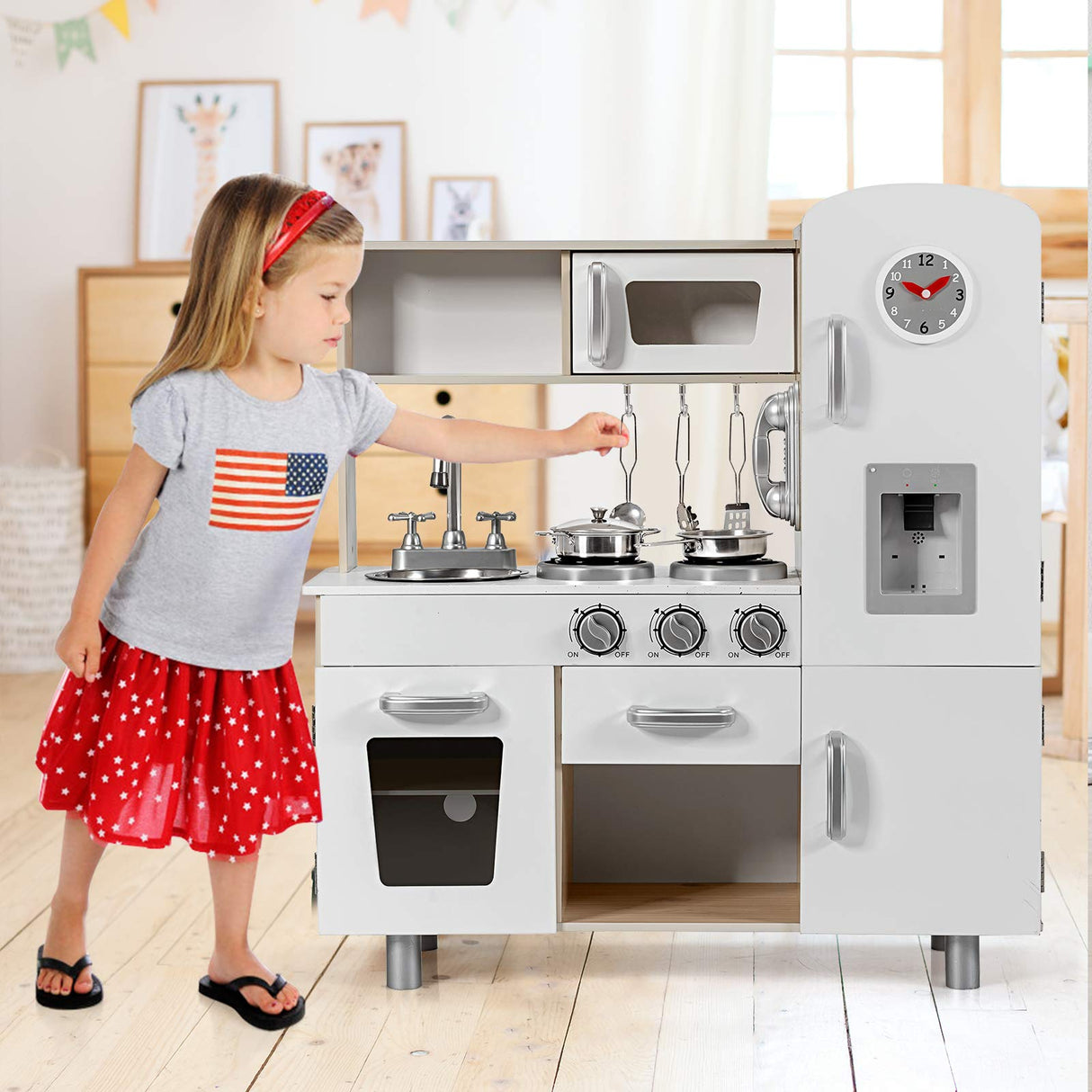 HONEY JOY Kids Play Kitchen, Wooden Pretend Cooking Playset