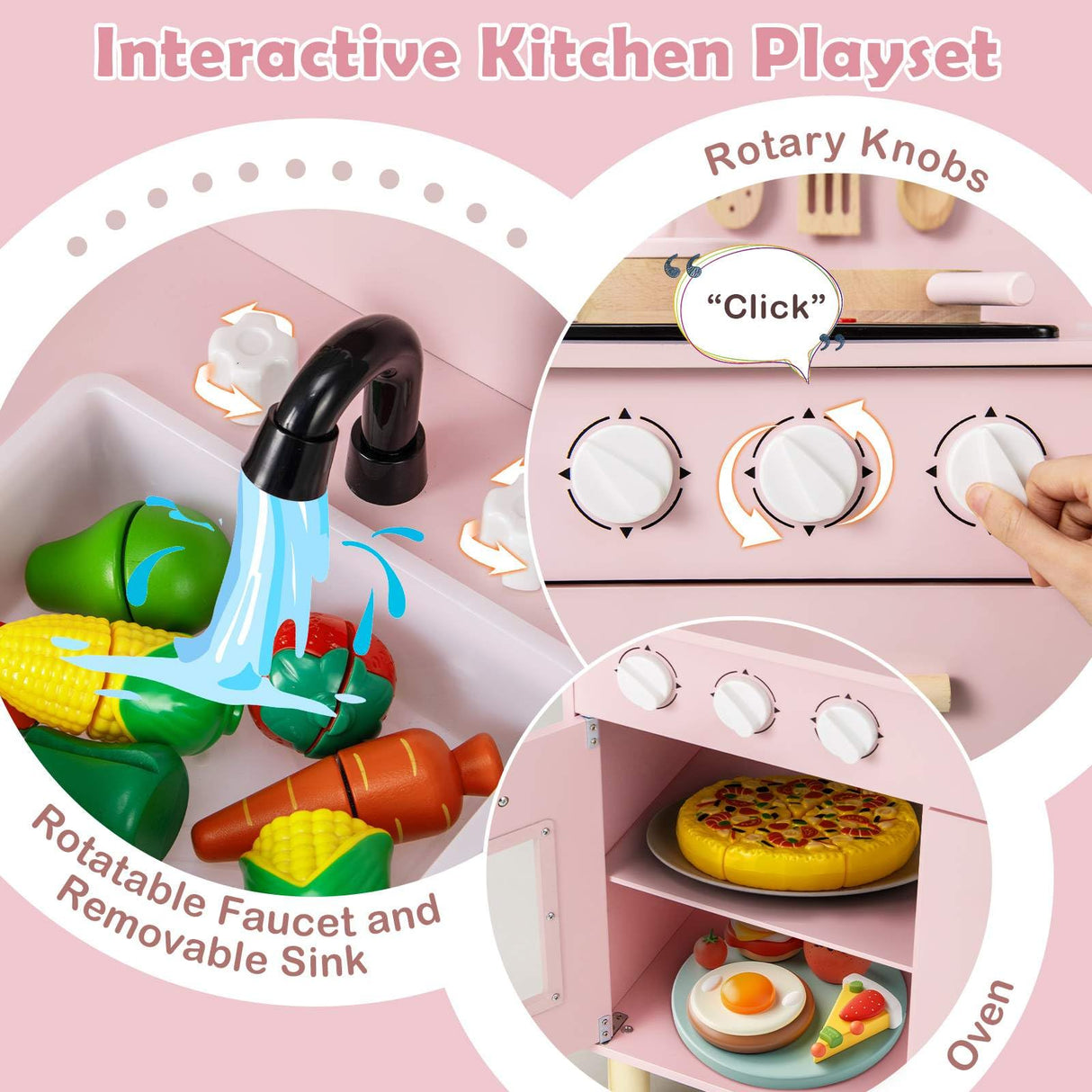 HONEY JOY Kids Kitchen Playset, Toddler Pretend Play Kitchen with Light up Stove & Cooking Sounds